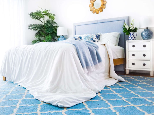 White bamboo bedding from Linenly, elegantly styled in a home decor setting.